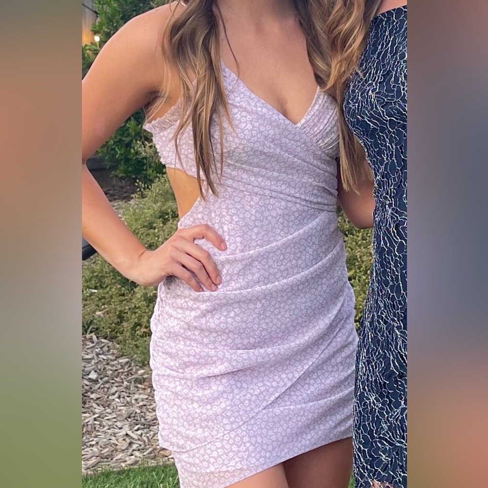 Open Back Lavender Mini Dress